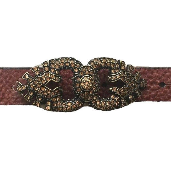 Vtg Emporio Armani EA Italy Womens Pebble Leather Belt Embellished Buckle S M main image 4